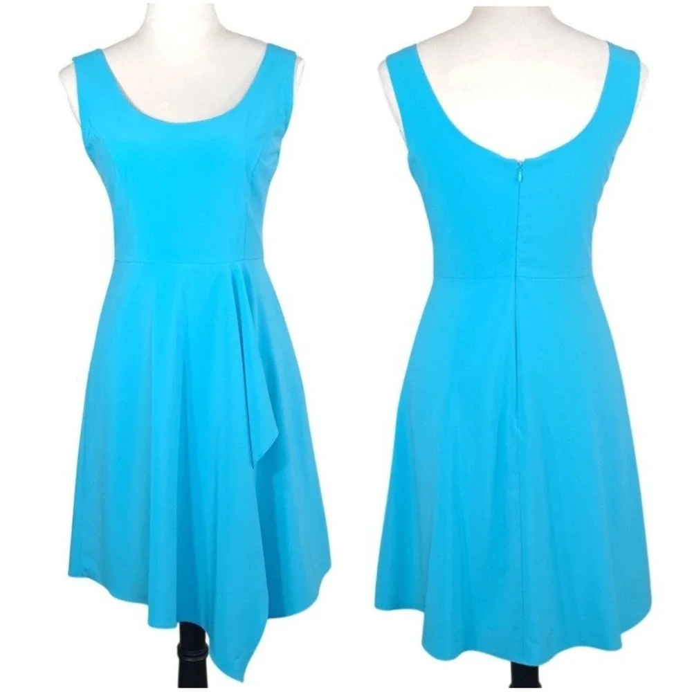 Belle Badgley Mischka Dress Size 4 Blue Sleeveless Layered Asymmetrical Cocktail
